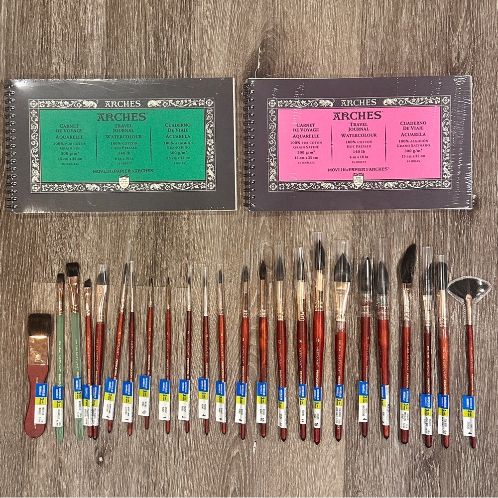 New Arches Watercolor Paper and Princeton Neptune Paintbrush Set